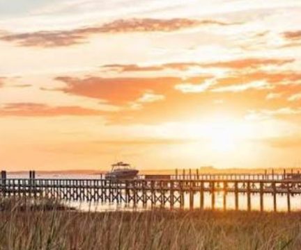 Sunset view from the Dunes House deck at Folly Beach County Park